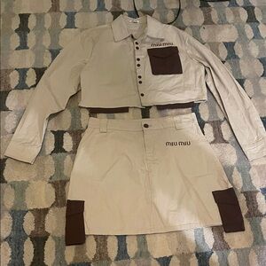 Miu Miu Inspired Beige and Brown Cropped Jacket Set